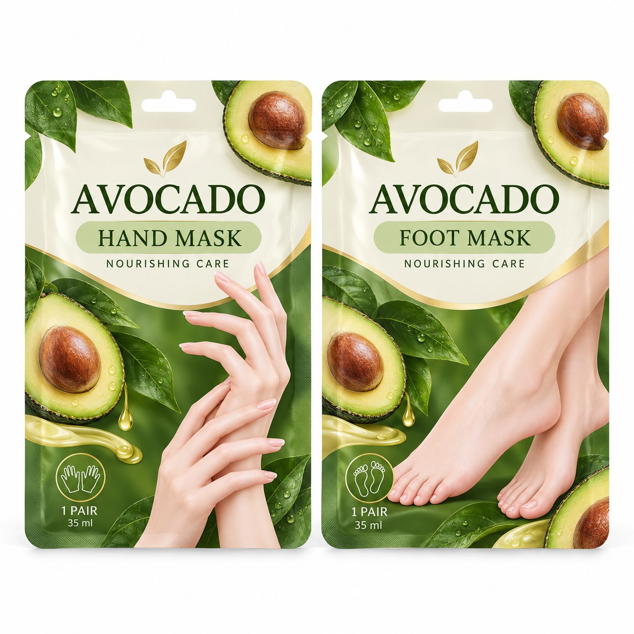Avocado and milk hand mask and foot mask packaging