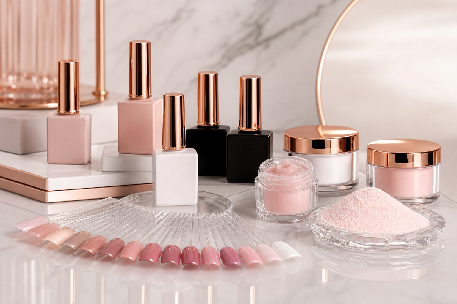 Builder gel jars and nail product bottles